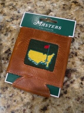 Masters Brown Leather & Needlepoint Koozie